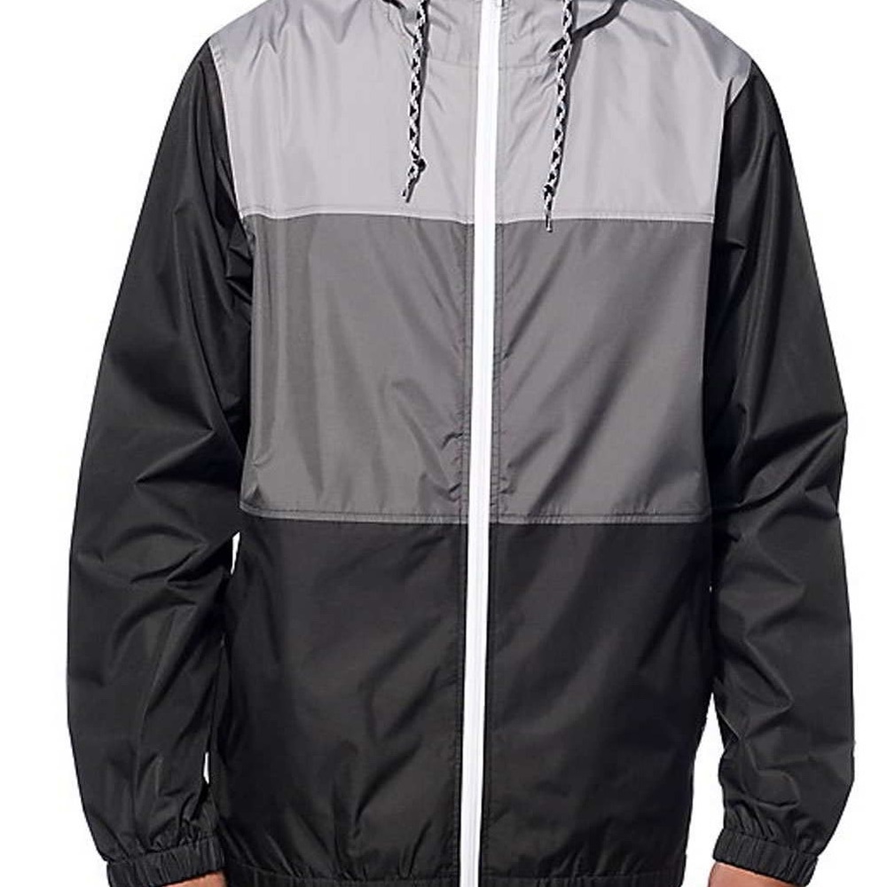 ZINE Clothing Men's Black‎ and Gray Color block Windbreaker Jacket